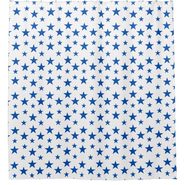 Blue And White Customisable Star Pattern Shower Curtain (Front)