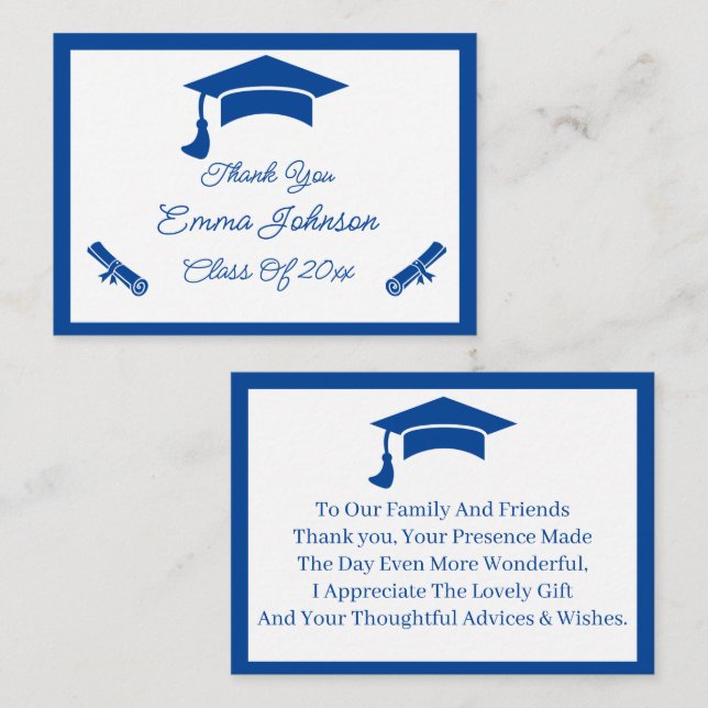 Blue And White Customised Graduation Thank You Card (Front/Back)
