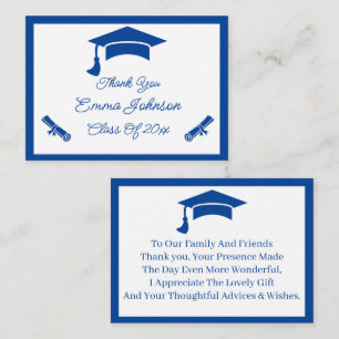 Blue And White Customised Graduation Thank You Card