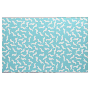 Blue and White Dachshund Cotton Fabric