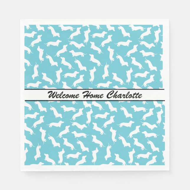 Blue and White Dachshund Party Napkins (Front)