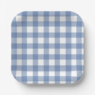 Blue and White Dainty Buffalo Check Paper Plate