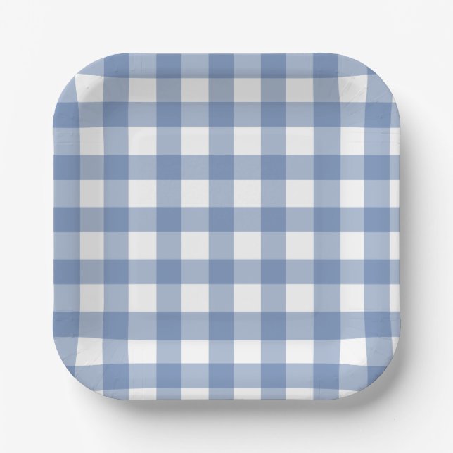 Blue and White Dainty Buffalo Check Paper Plate (Front)