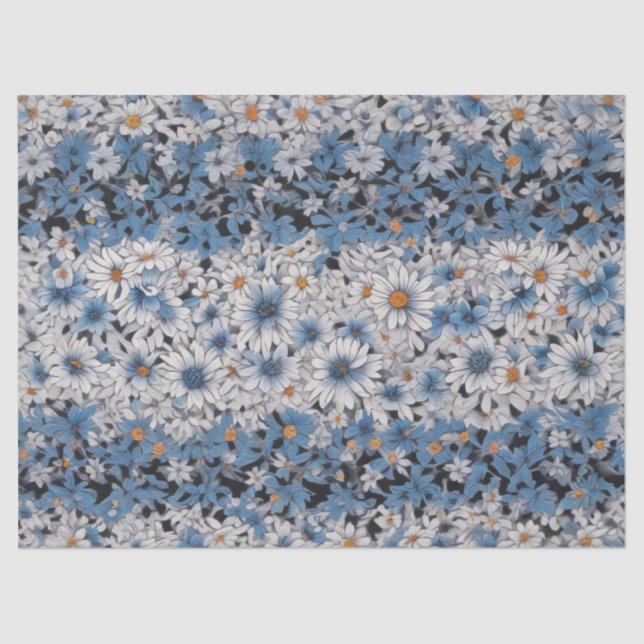  Blue and White Daisies Pattern Tissue Paper (Front)