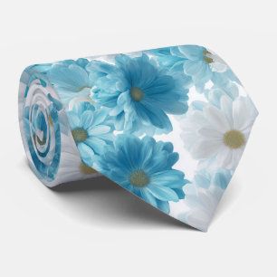 Blue and White Daisy Floral Pattern Tie