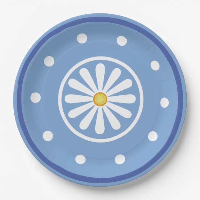 Blue and white daisy Paper Plate (Front)