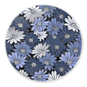 Blue and white daisy pattern ceramic knob