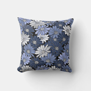 Blue and White Daisy Pattern Cushion