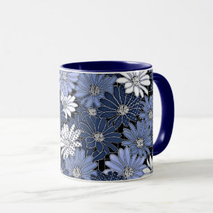 Blue and white daisy pattern mug