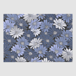 Blue and white daisy pattern tissue paper
