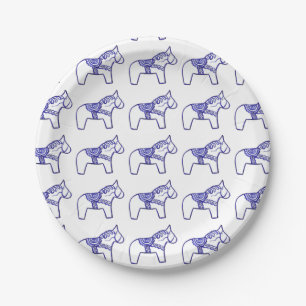 Blue and White Dala Horse paper Plate