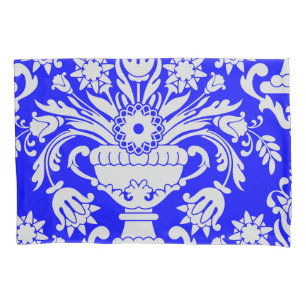 Blue and White Damask Floral Elegant Pillowcase