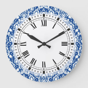 Blue and White Damask Large Clock