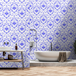 Blue and White damask mediaeval peel and stick Wallpaper