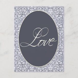Blue and white damask pattern postcard