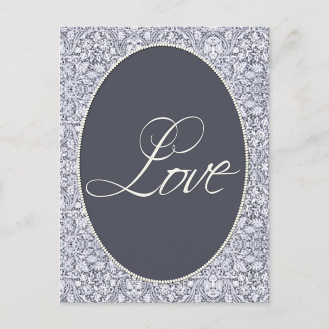 Blue and white damask pattern postcard (Front)