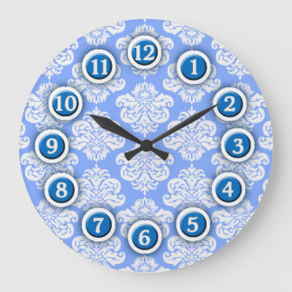 Blue and White Damask Pattern Wall Clock