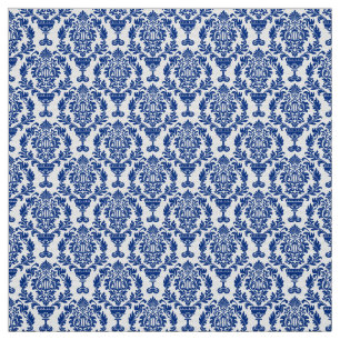 blue and white damask-patterned  fabric. fabric