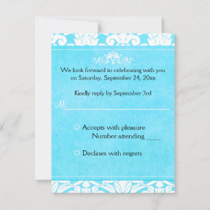 Blue and White Damask Reply Card