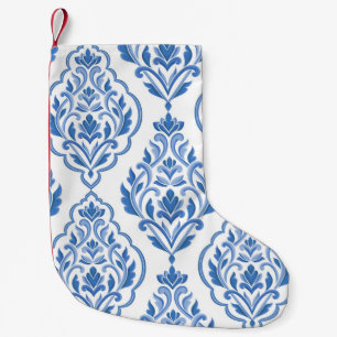 Blue and white damask vintage seamless pattern. Vi Small Christmas Stocking