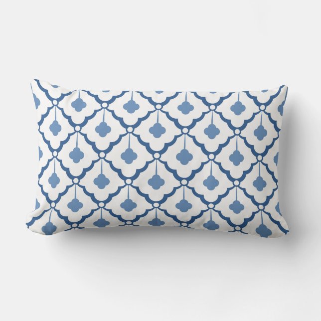 Blue and White Decorative Ceramic Pattern Lumbar Cushion (Front)