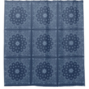 Blue and white decorative paisley pattern shower curtain