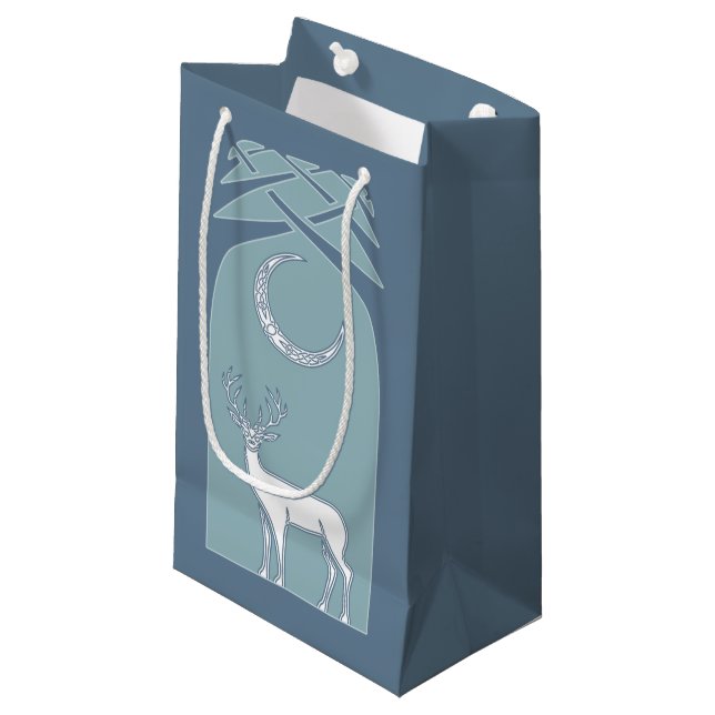 Blue And White Deer In The Forest Celtic Art Small Gift Bag (Front Angled)