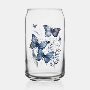 Blue and white Delft art butterflies with flowers Can Glass