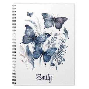 Blue and white Delft art butterflies with flowers Notebook