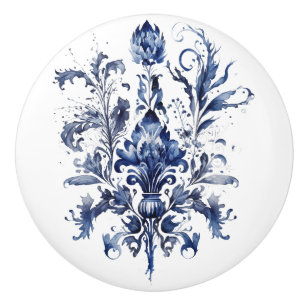 Blue and white Delft ornaments with flowers Ceramic Knob