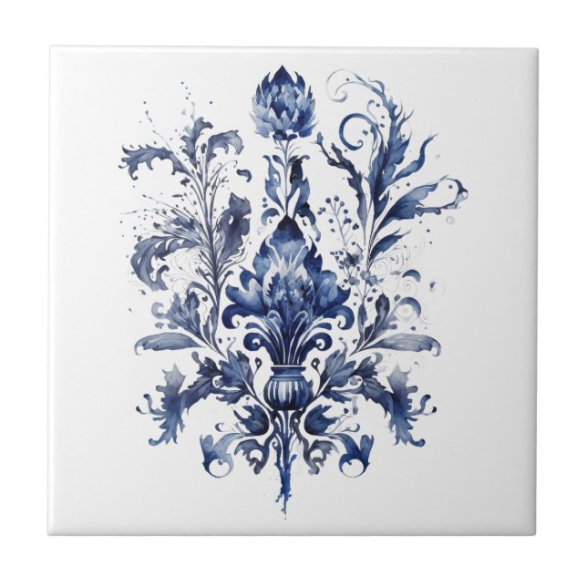 Blue and white Delft ornaments with flowers Tile (Front)