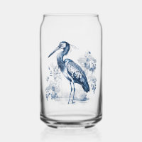 Blue and white Delft style art heron with flowers