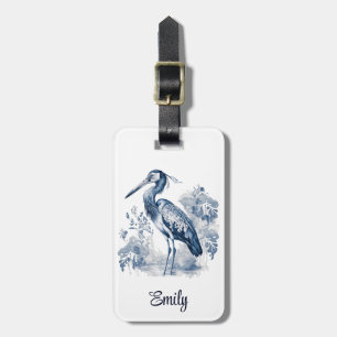 Blue and white Delft style art heron with flowers Luggage Tag