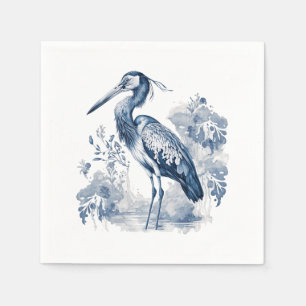Blue and white Delft style art heron with flowers Napkin
