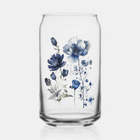 Blue and white Delft style art with wildflowers