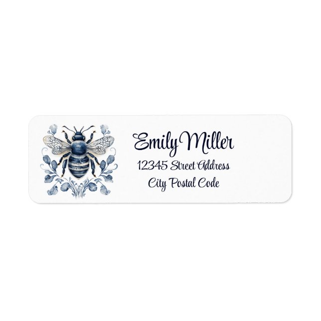 Blue and white Delft style bee design with flowers (Front)