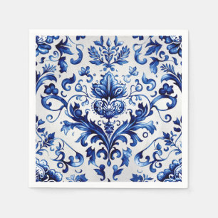 Blue and white Delft style floral ornament pattern Napkin