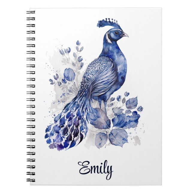 Blue and white Delft style peacock with flowers Notebook (Front)