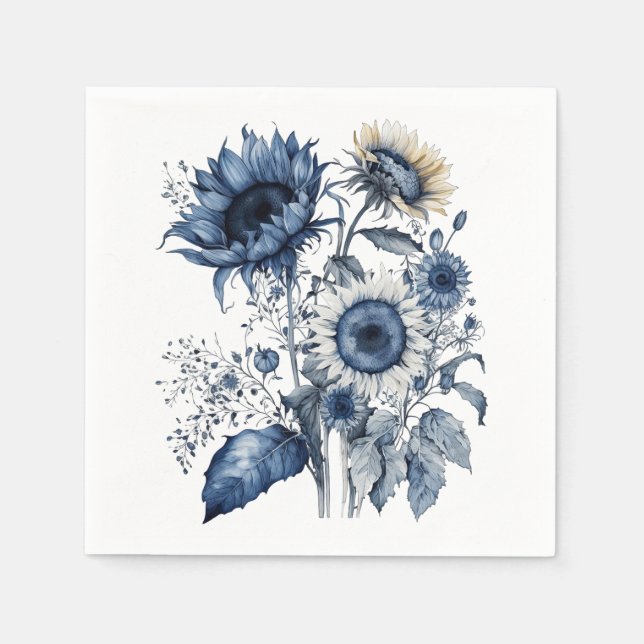 Blue and white Delft style sunflowers bouquet  Napkin (Front)