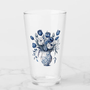 Blue and white Delft style tulip bouquet design Glass
