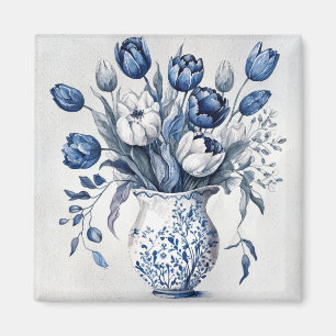 Blue and white Delft style tulip bouquet design Magnet