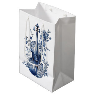 Blue and white Delft style violin with flowers Medium Gift Bag