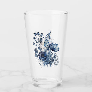 Blue and white Delft style wildflowers bouquet Glass