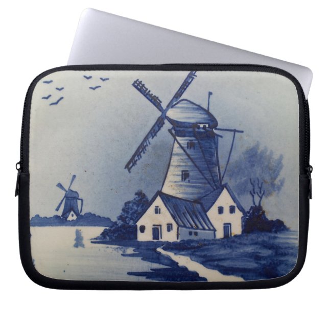 Blue and White Delft Windmill Laptop Sleeve (Front)