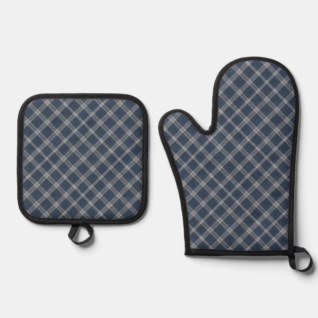 Blue and White Denim Look Oven Mitt & Pot Holder Set (Front)