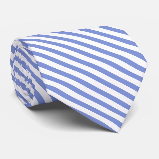 Blue and White Diagonal Stripes Neck Tie (Rolled)