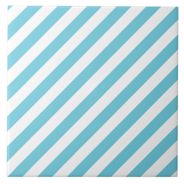 Blue and White Diagonal Stripes Pattern Tile (Front)