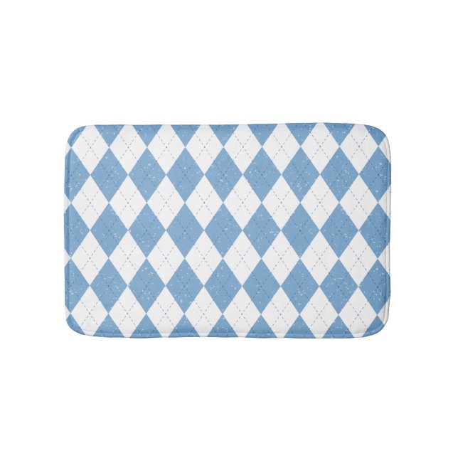 Blue and White Diamond Geometric Pattern Bath Mat (Front)