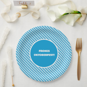 Blue and White Diamond Lozenge Pattern Oktoberfest Paper Plate