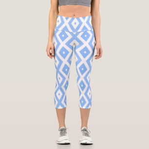 Blue and white diamond pattern capri leggings